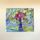 Home in the Forest  Impressionist Watercolour Landscape Painting