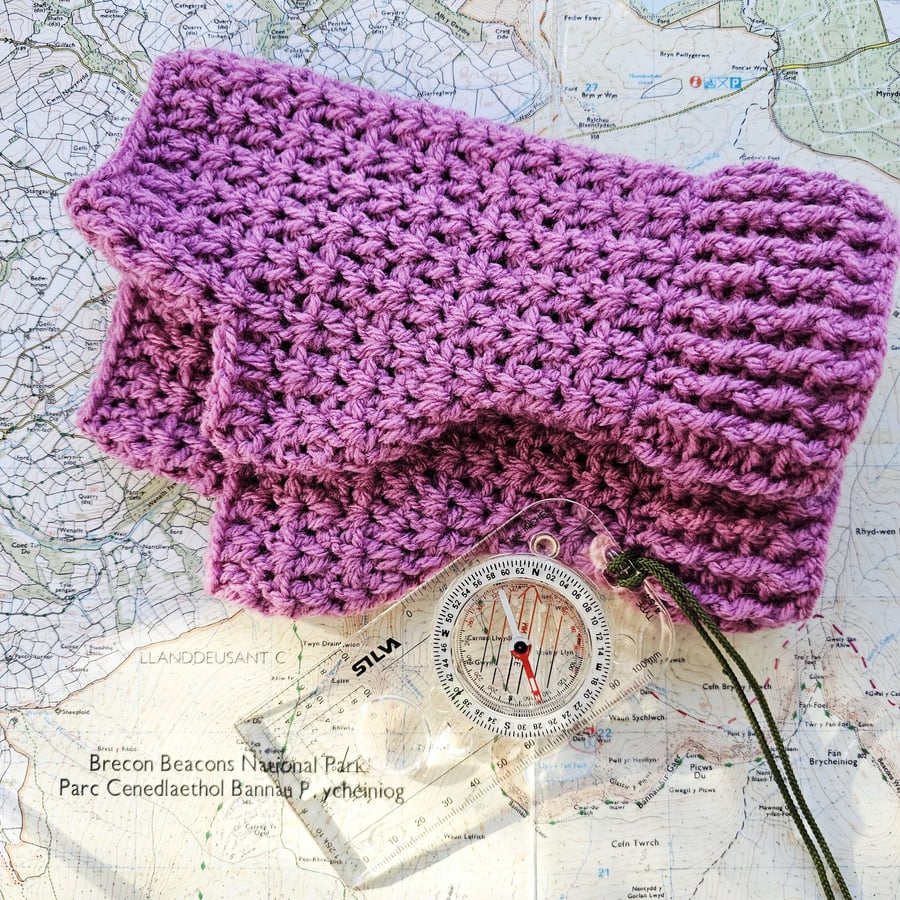Carnation Pink Fingerless Mitts, Cosy Crochet Wrist Warmers