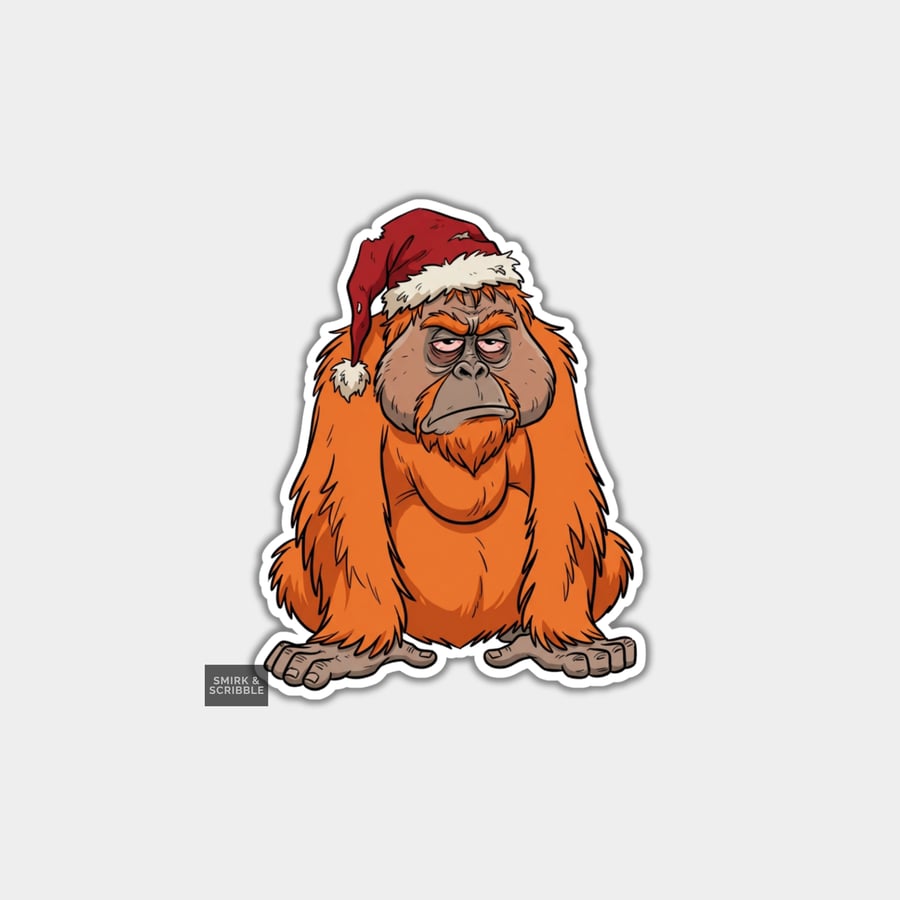 Image of Unique Funny Christmas Sticker Xmas Decal For Adults - Grumpy Monkey