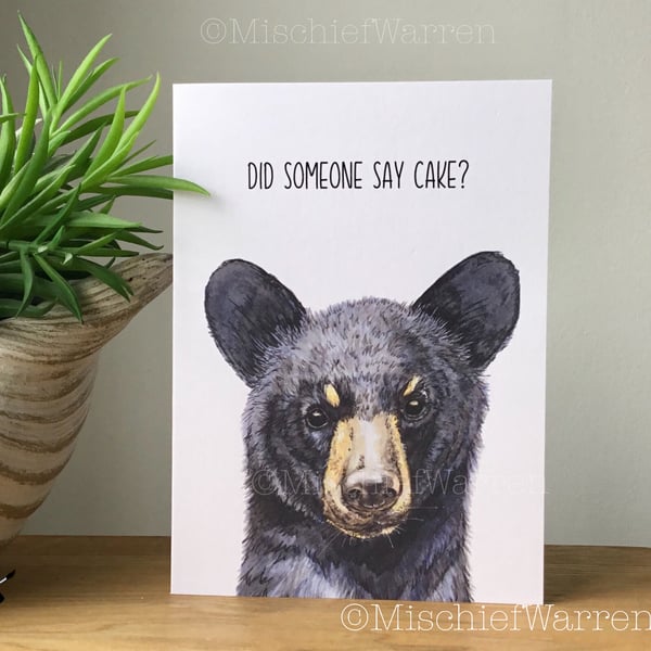 Black Bear Art Card - Did someone say cake?