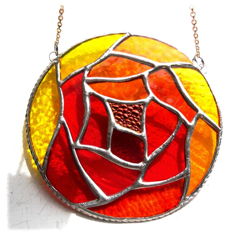 Stained Glass Suncatcher Fire Ball  Autumn Leaves 009 Fireball Art