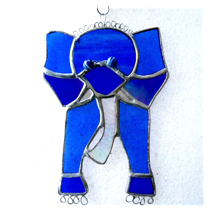 SOLD 240518 Elephant Stained Glass Suncatcher Handmade Bue