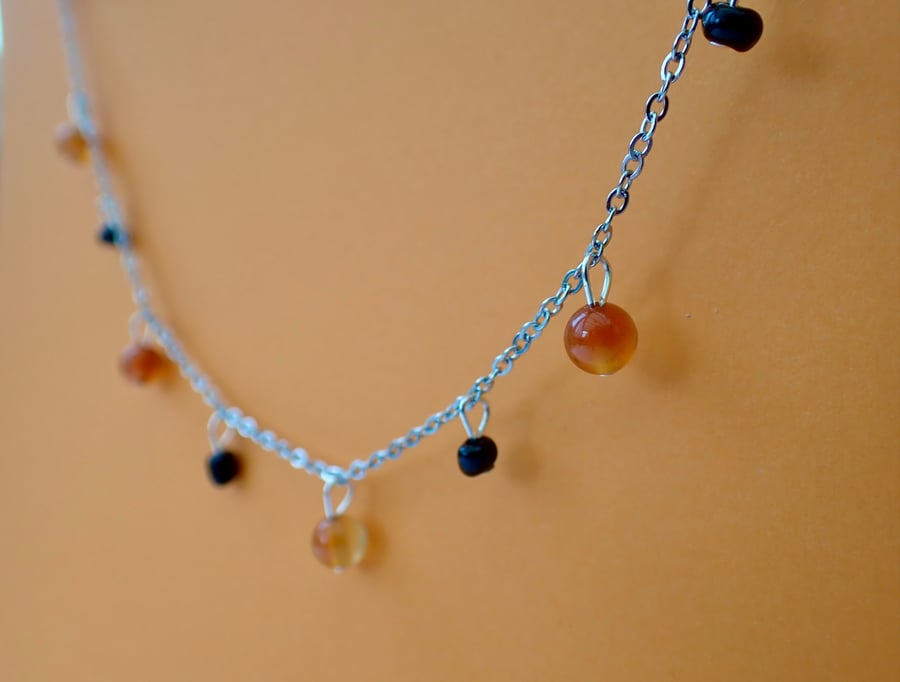Carnelian and black glass beaded Halloween necklace