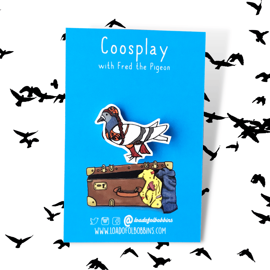 Sci-Fi Parody Pigeon Illustration Brooch - Gold Bikini Princess Seconds Sunday 