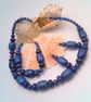 Chunky Lapis Lazuli Necklace with Gold Plated Leaf Clasp Bracelet and Earrings  - Image 1