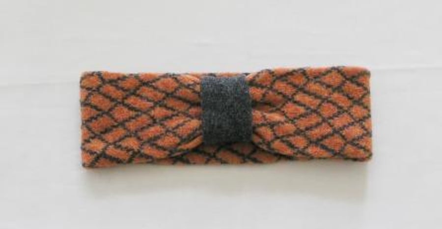 Headband Soft Merino Lambswool Orange Coal Grey