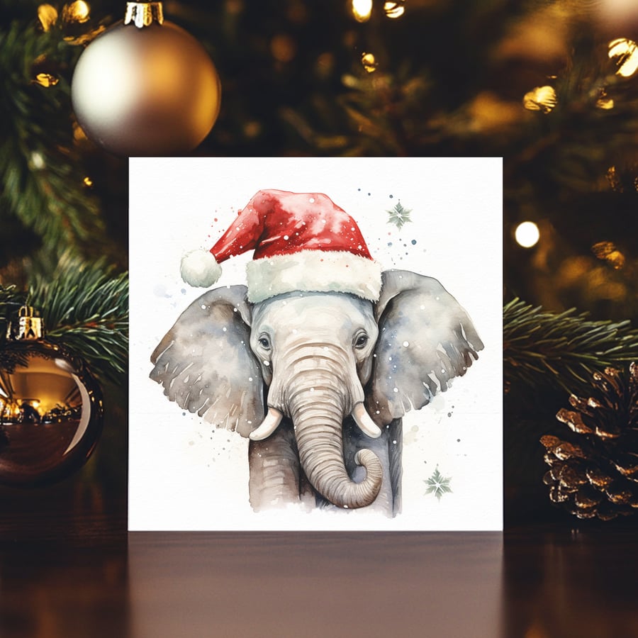 Elephant Christmas Card Snow Flake Festive Card Personalised Custom Xmas 0245