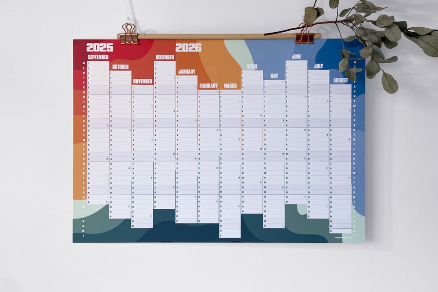 Rainbow Design 2025-6 Academic School Year Wall Planner Print 