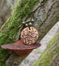 Shaggy Ink caps pyrography pendant. Rustic fungi branch slice necklace.  - Image 3