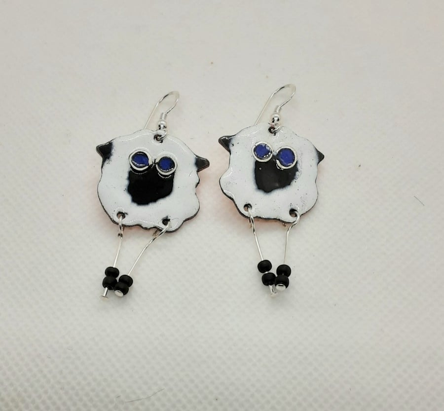 Dangly sheep earrings - enamelled