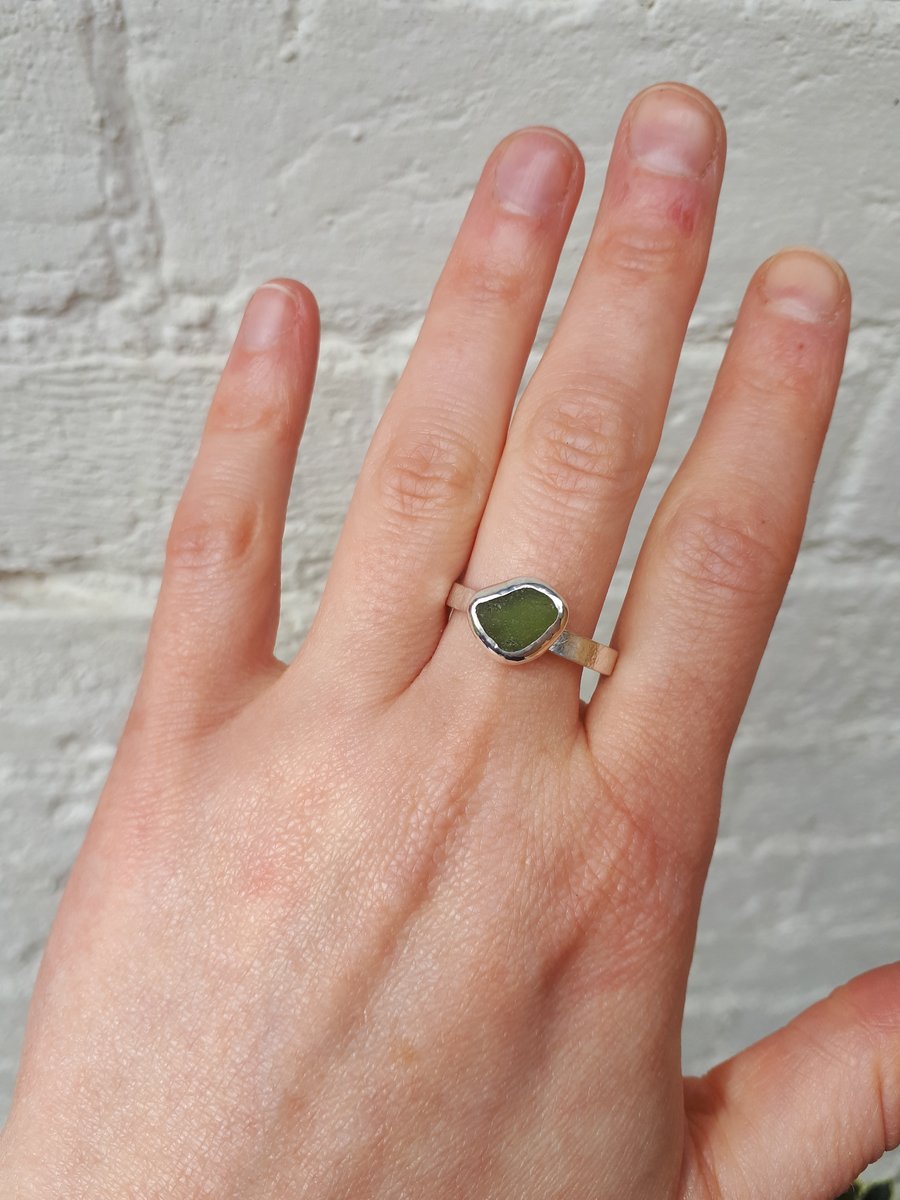 Olive green seaglass dune ring