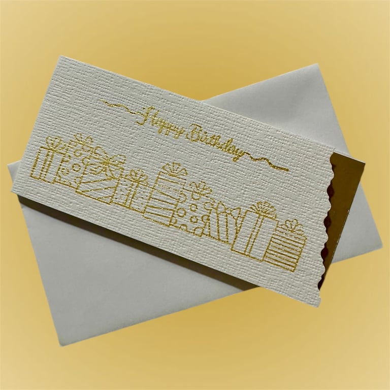 Luxury birthday card with gold presents and matching insert. 