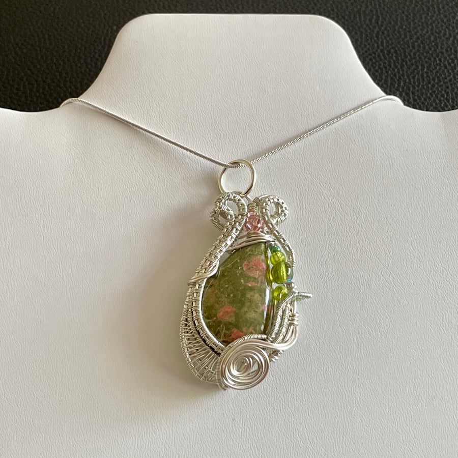 Unakite Nature Inspired Wire Wrapped Pendant 