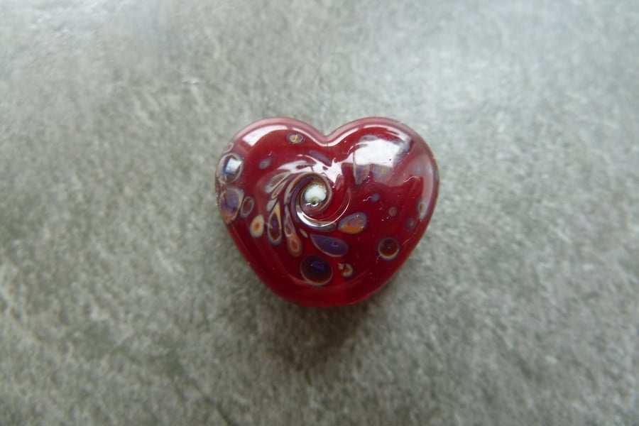 red frit heart, lampwork glass bead