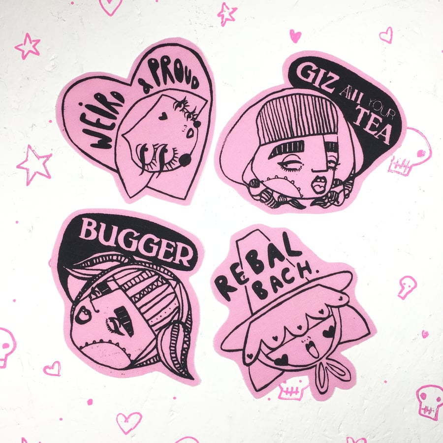 Pink handprinted, iron on patches