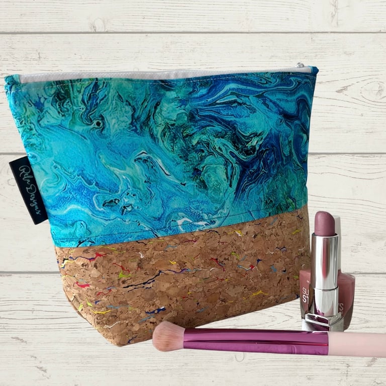 makeup bags cork based turquoise marble