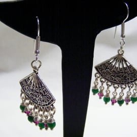 Green Quartzite and Swarovski Crystal Chandelier Earrings.