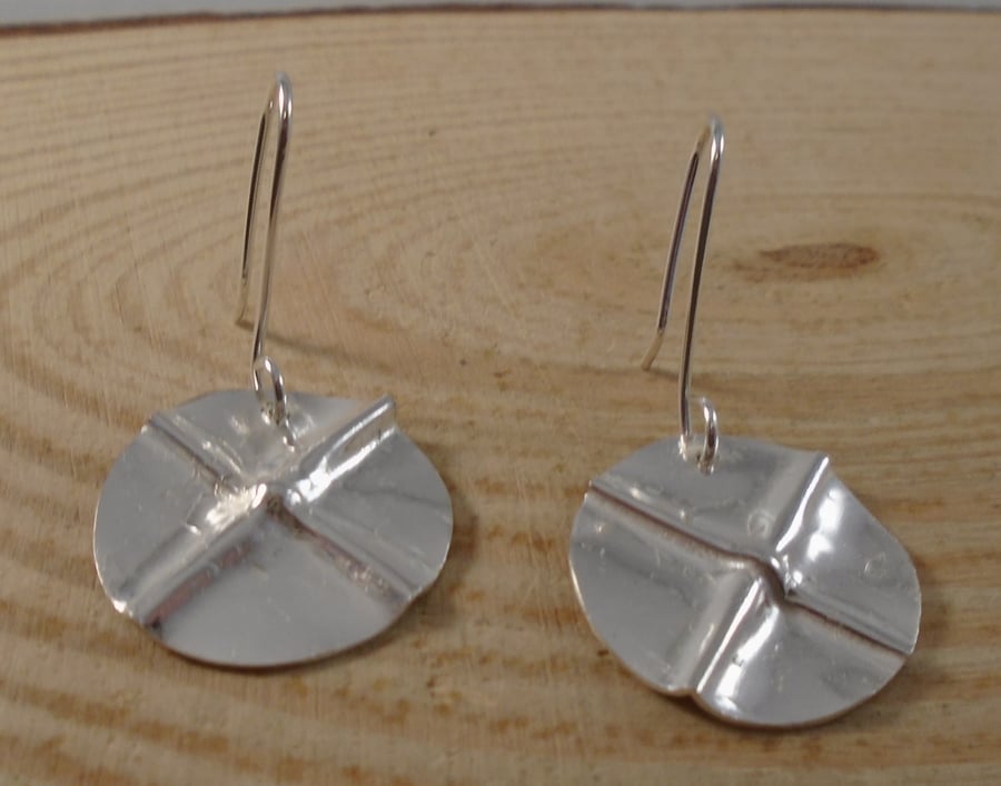 Sterling Silver Fold Formed Cross Drop Dangle Earrings