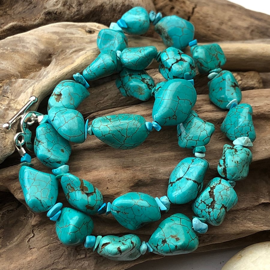 18x13mm turquoise nuggets with turquoise chips necklace -00000342