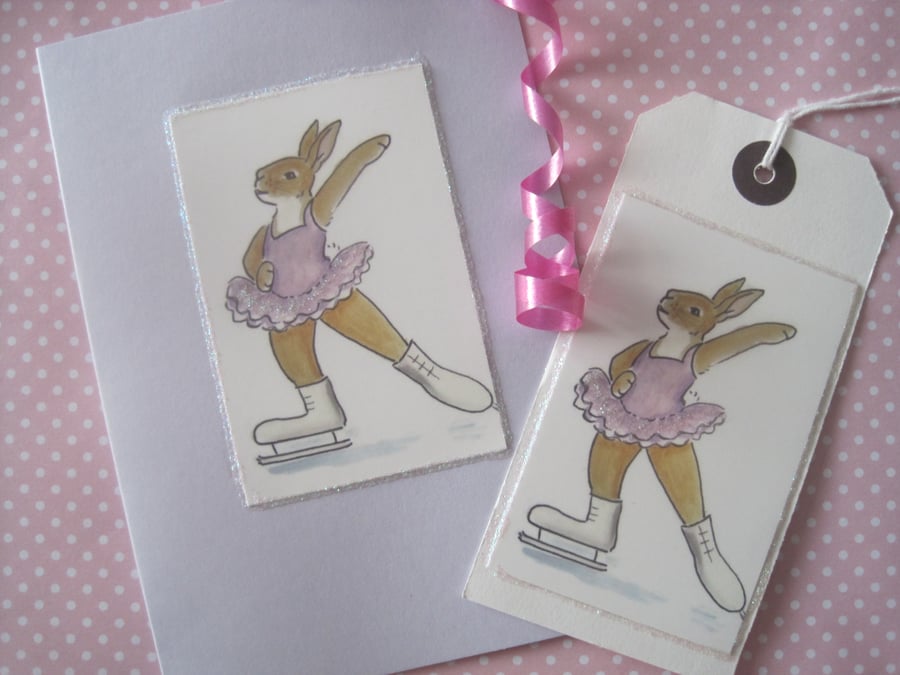 Greetings Card and Matching Gift Tag Ice Skating