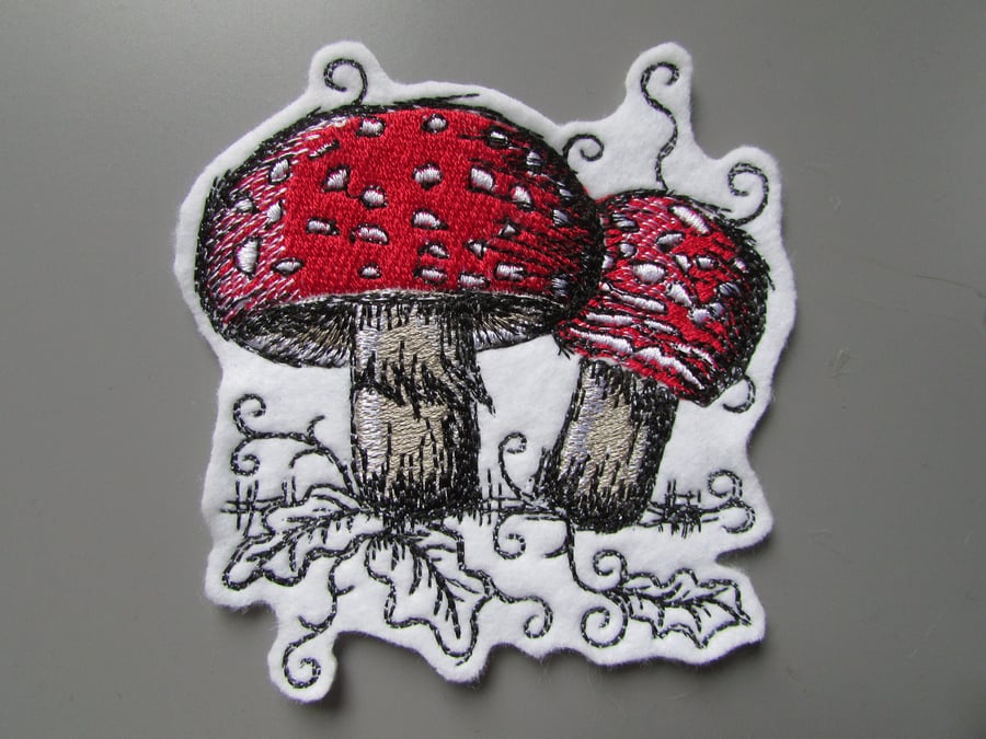 Toadstool Fungi Mushroom Embroidered Sew on Applique Patch