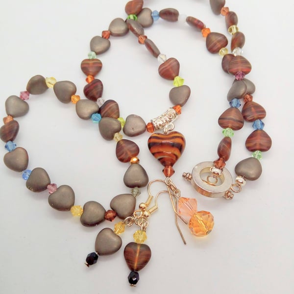 3 Piece Jewellery Set Made With Jasper Heart and Crystal Beads, Birthday Gift