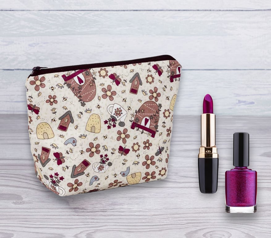 Cosmetic Bag, Make up Bag, Bee Hive Design Cosmetic Bag-Beige, Cosmetic Bag-142