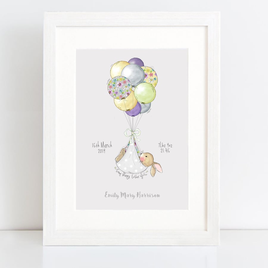 New baby "Special delivery" - personalised nursery art print - lavender green