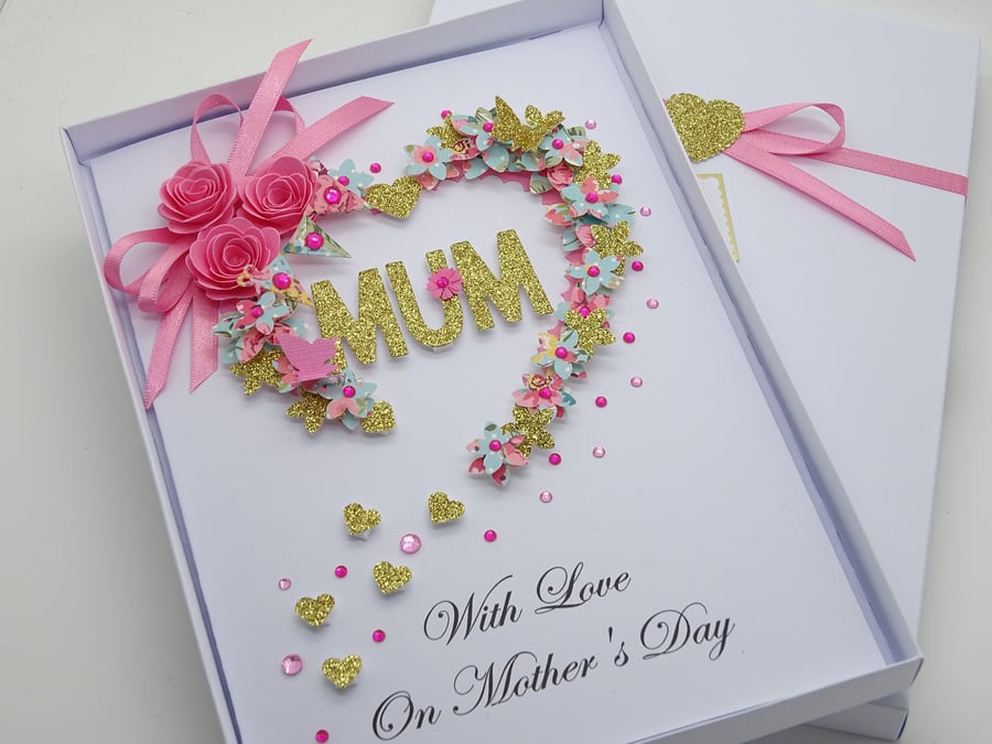 Handmade Personalised Luxury MOTHERS Day Birthday CARD Wife MUM Nan Boxed T511