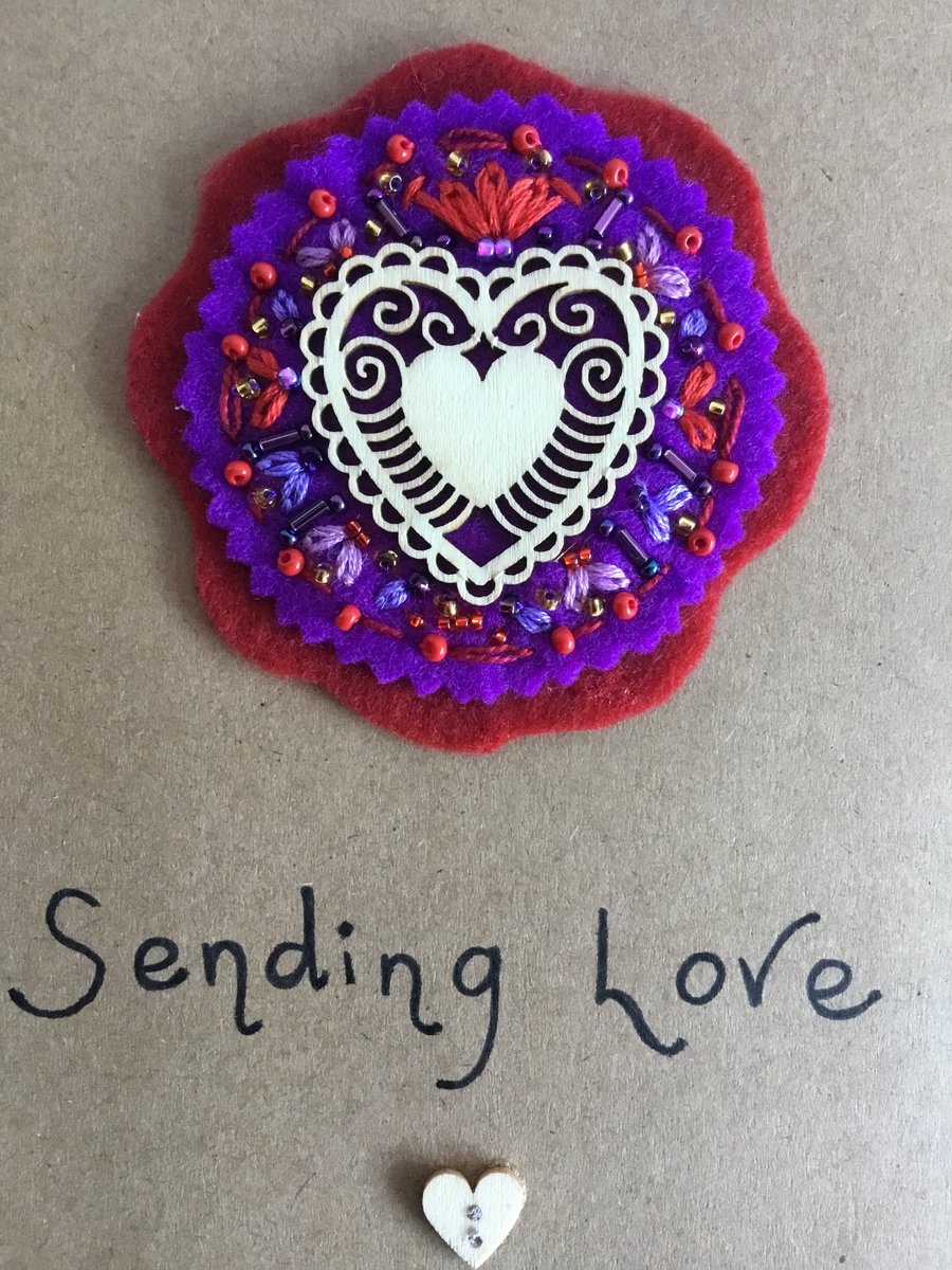 Hand Embroidered Heart Card 