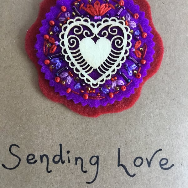 Hand Embroidered Heart Card 