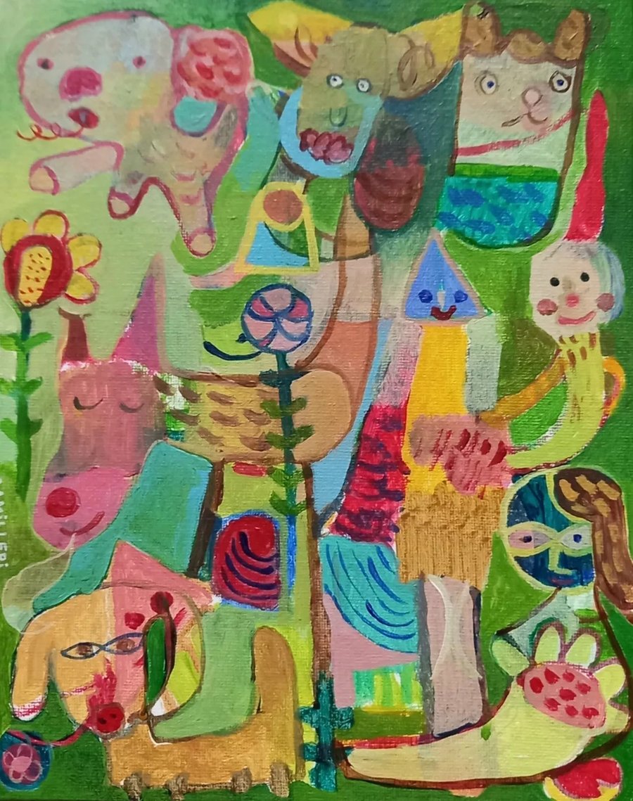 Original intuitive acrylic painting on canvas board