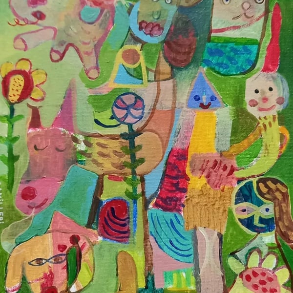 Original intuitive acrylic painting on canvas board