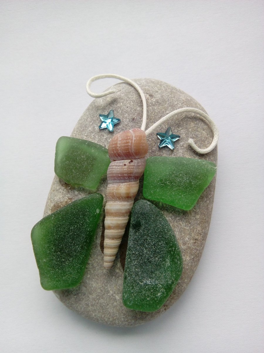 Sea glass paperweight butterfly