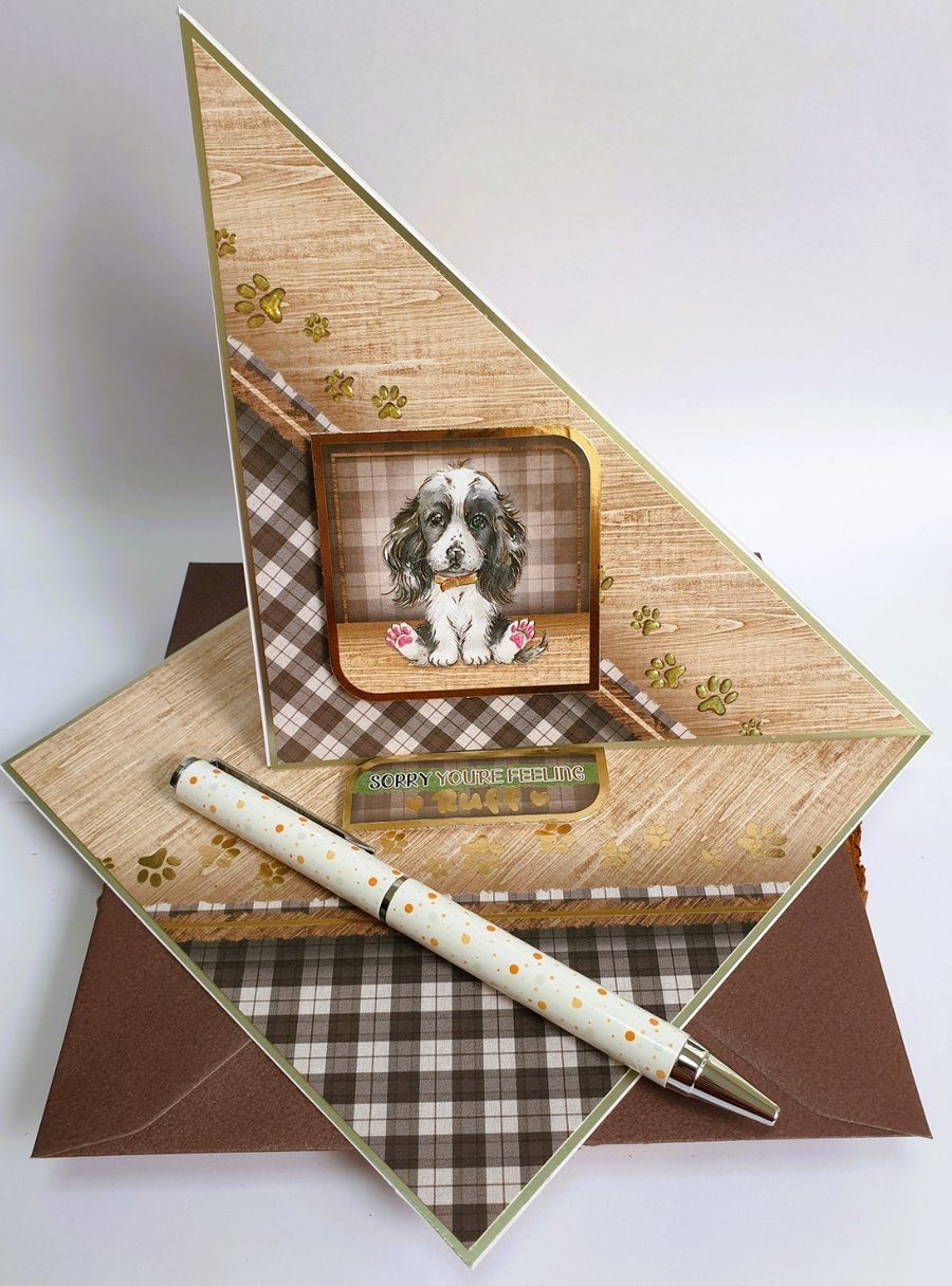 "Sorry You're Feeling Ruff" Greeting Card, Puppy Love, Brown, Easel, Blank
