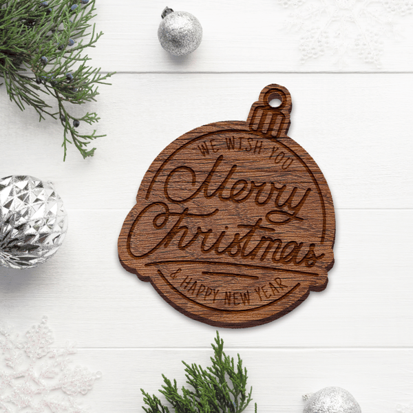 We Wish You Merry Christmas Bauble - Wooden Xmas Ornament Winter Home Decor Gift