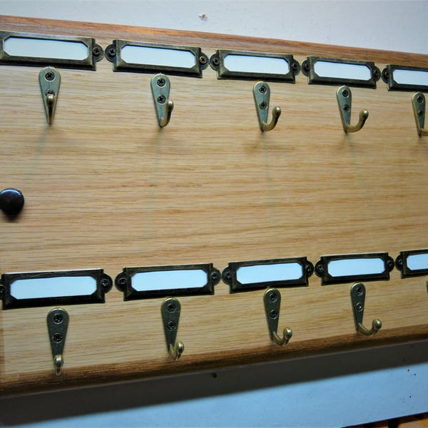 solid oak 10 antique brass  hooks key rack with name frames top quality 