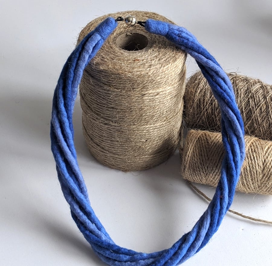 The Small Twist: felted cord necklace in shades of denim blue