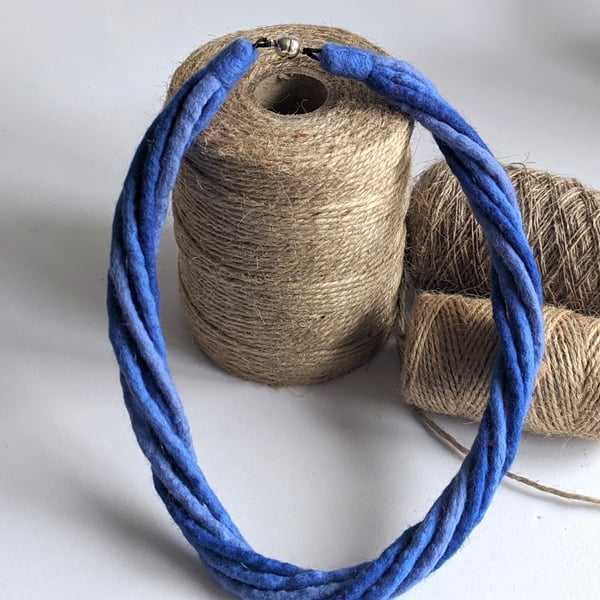 The Small Twist: felted cord necklace in shades of denim blue