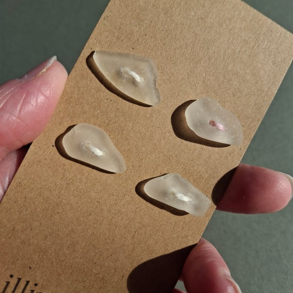 Set of four white sea glass buttons