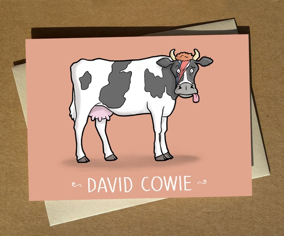 David Cowie - Funny Bowie Cow Music Animal Pun Greeting Card A6