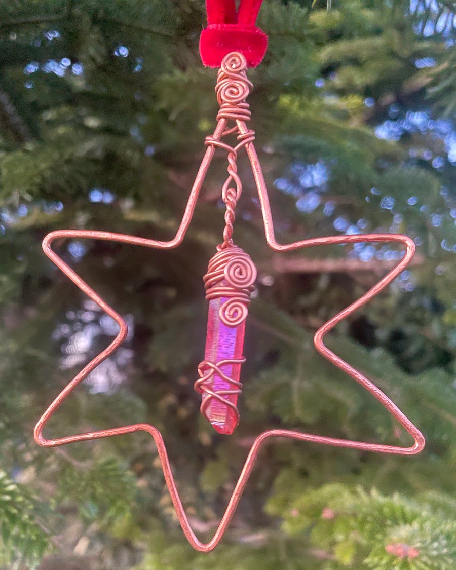 Celestial Copper Star with Pink Aurora Point – Handmade Christmas Ornament  
