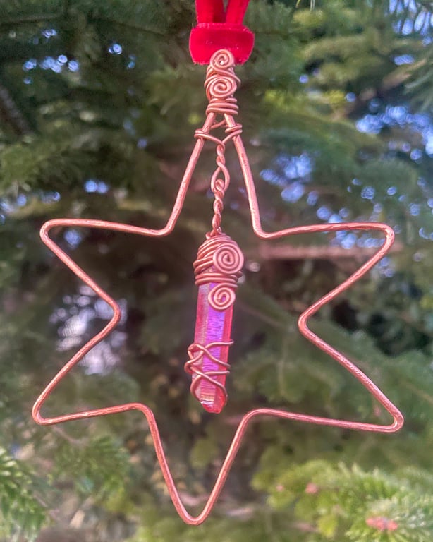 Celestial Copper Star with Pink Aurora Point – Handmade Christmas Ornament  