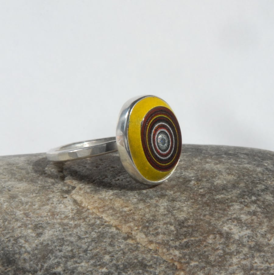 Sterling silver and corvette fordite ring