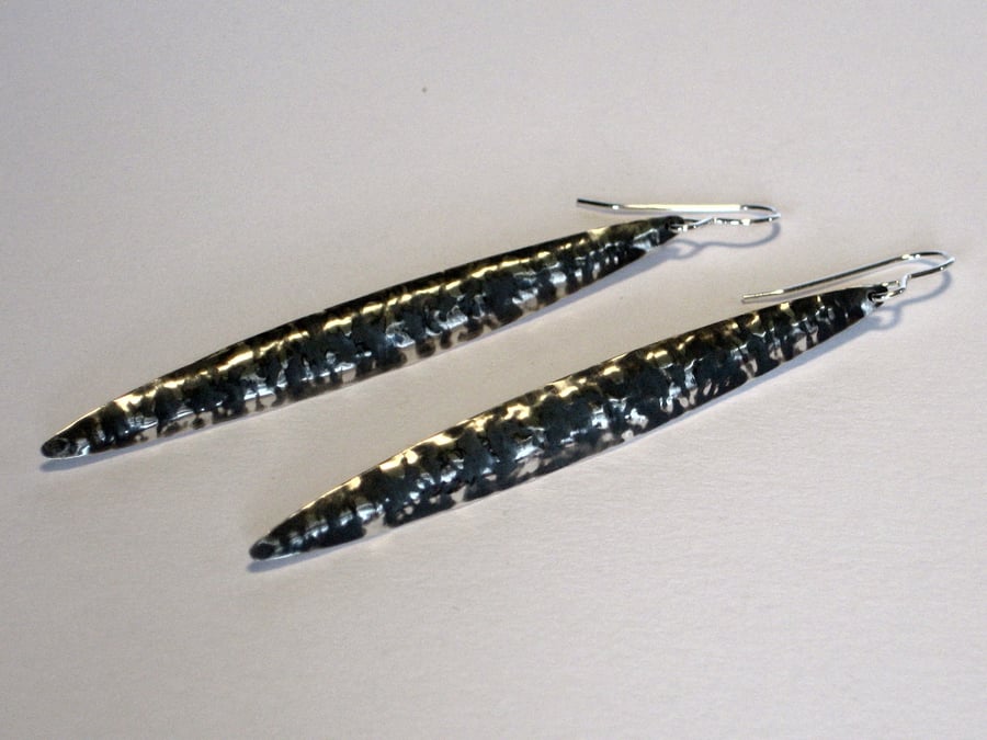 Sterling Silver Long Blackwave Earrings, Oxidised