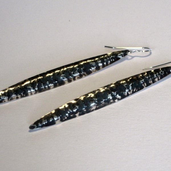 Sterling Silver Long Blackwave Earrings, Oxidised
