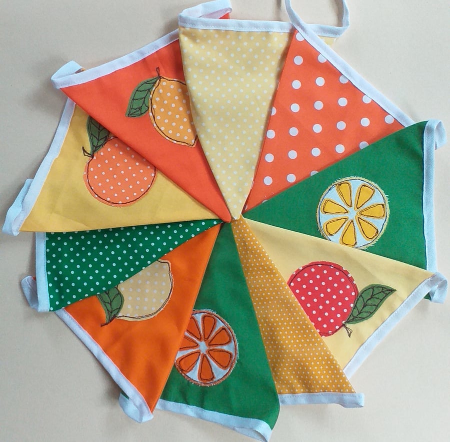 Summer Garden Bunting with Embroidered Oranges and Lemons