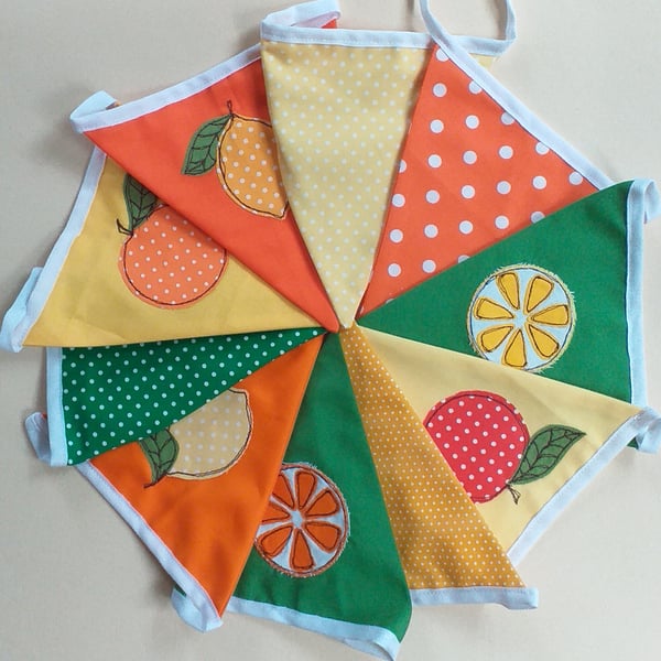 Summer Garden Bunting with Embroidered Oranges and Lemons