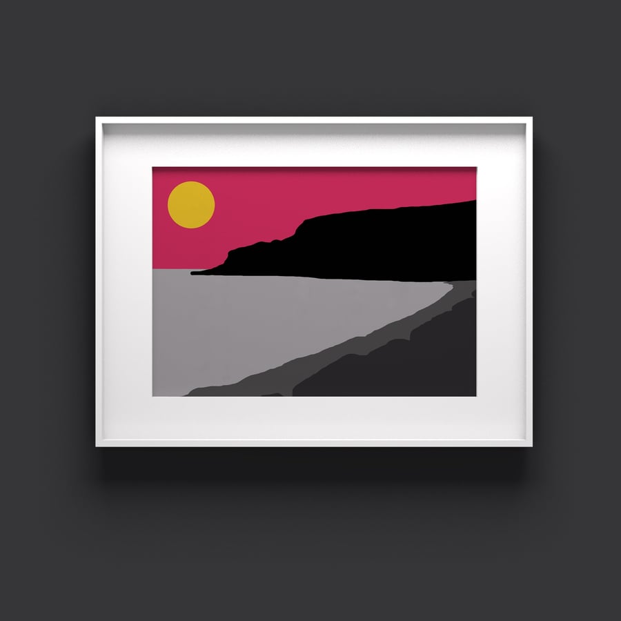 Pink black abstract art for lounge, landscape print for study, 