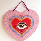 Large Sacred Heart All Seeing Eye Wooden Wall Protection Folk Art Hand-made 